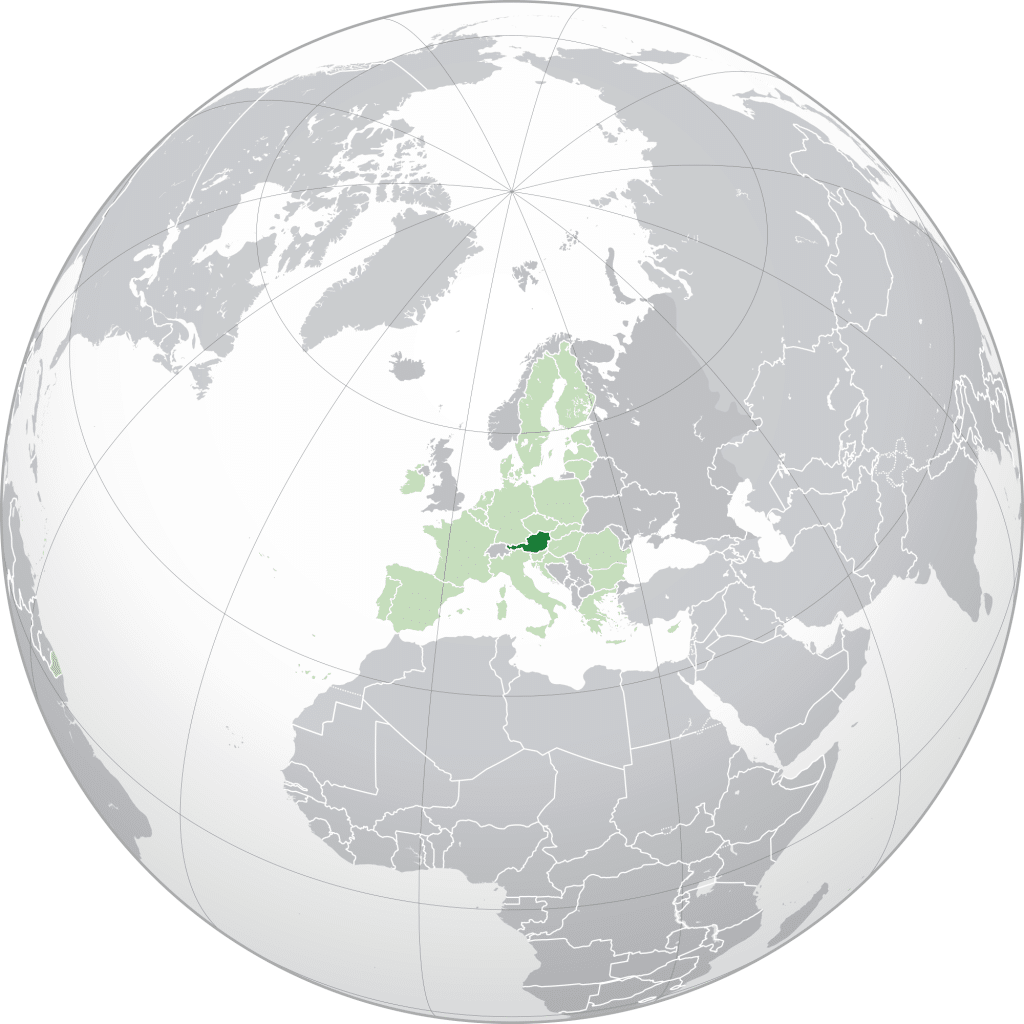 Location Of Austria on 3D Globe