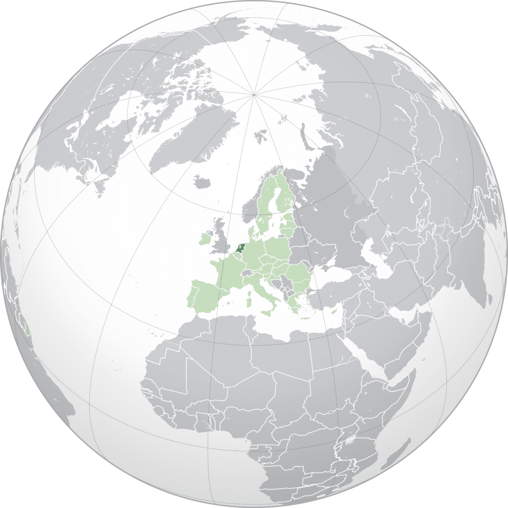 Location Of Netherlands on 3D Globe